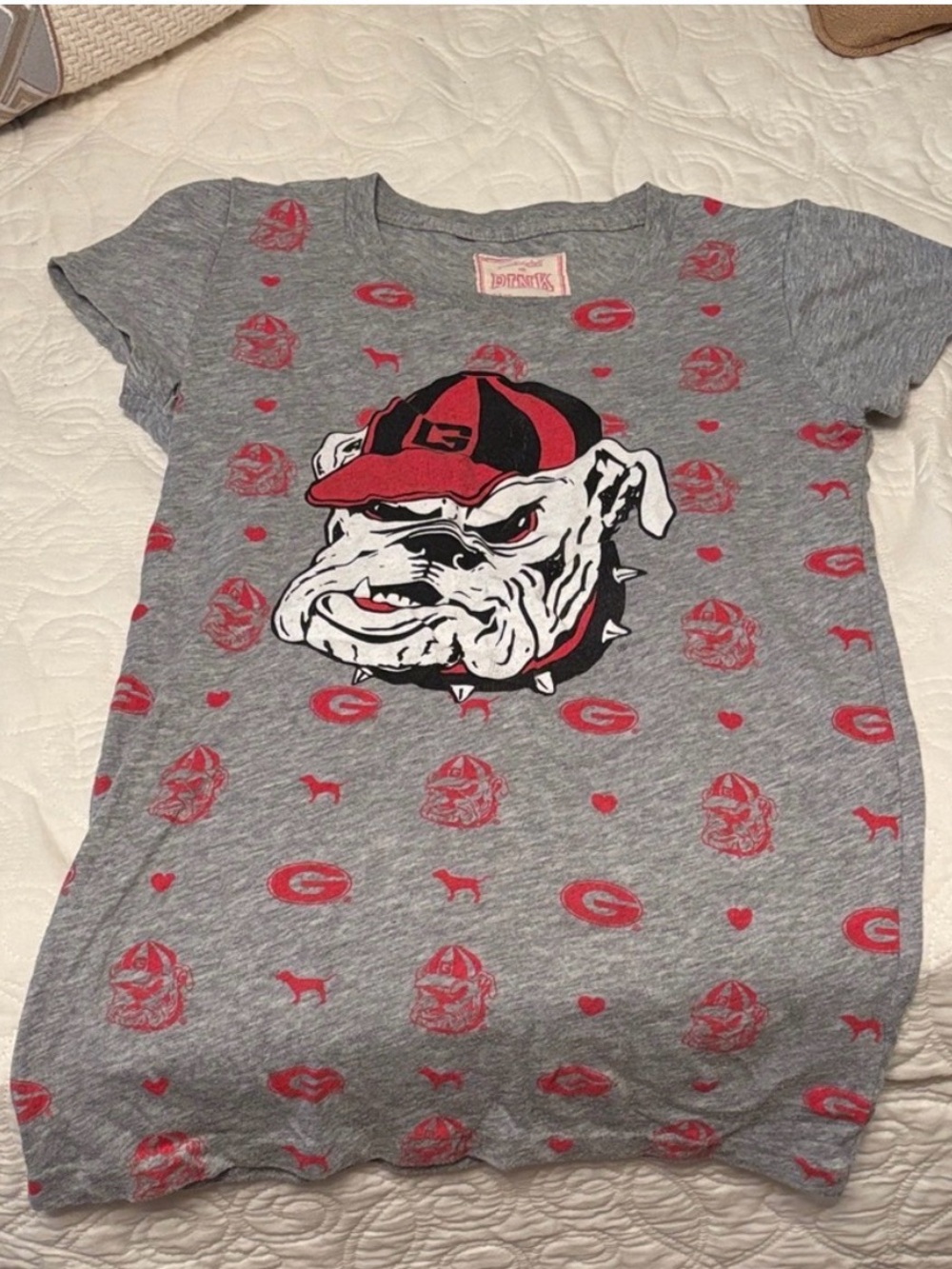Vintage Y2K Victoria Secret PiNK Gray UGA Graphic Tee with Red Accents